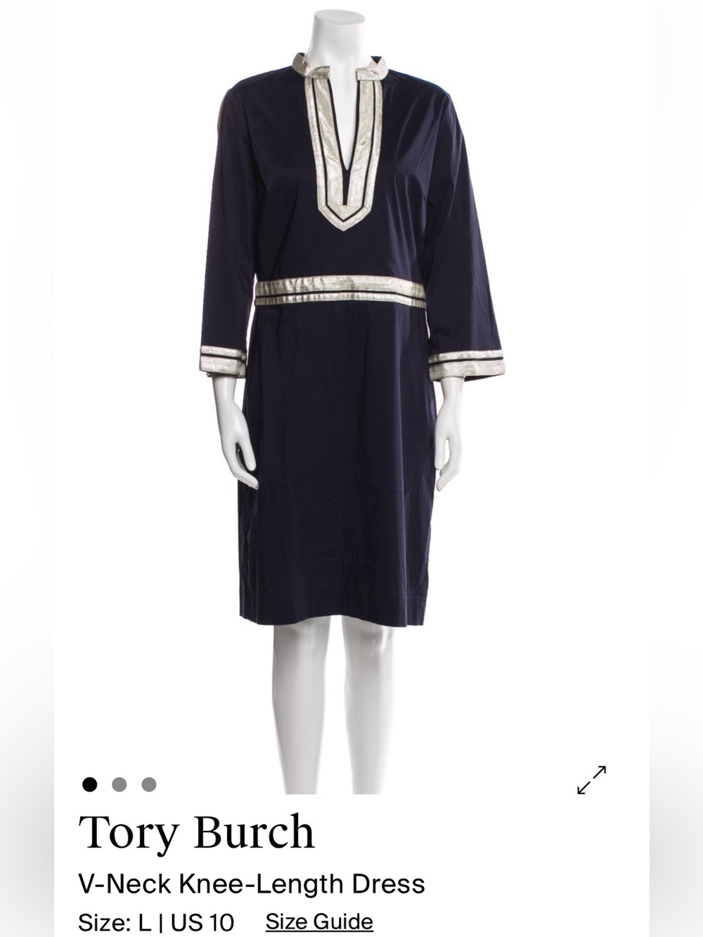 Tory Burch Navy Dress with Silver Metallic Trim